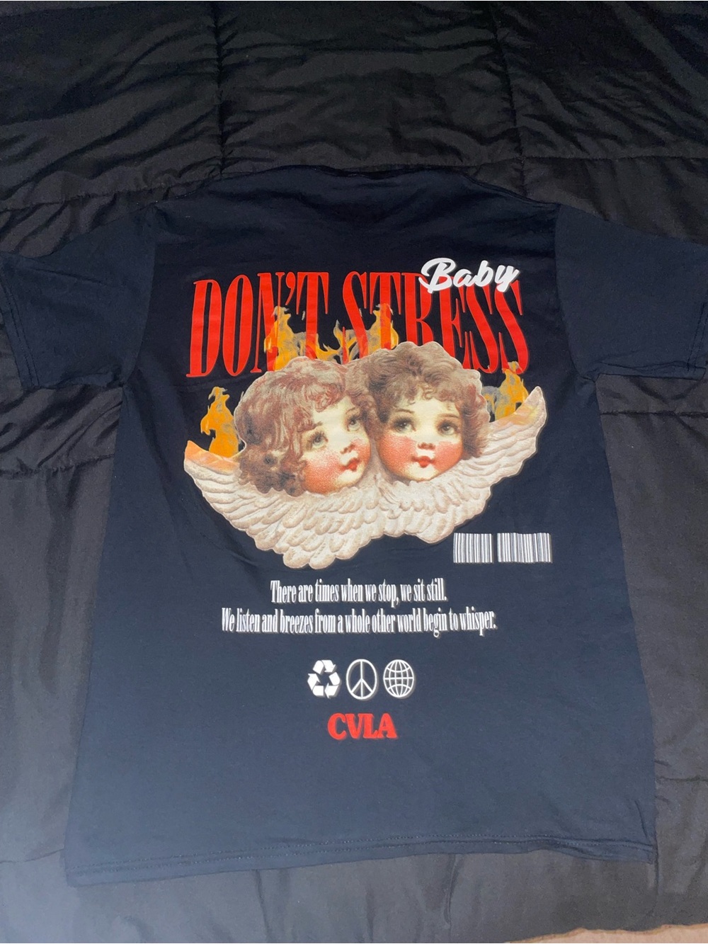 Don't Stress Baby Graphic Tee - Navy with Red & Cream Print